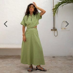 VRG GRL Baja Linen Midi Top and Skirt Set// Green